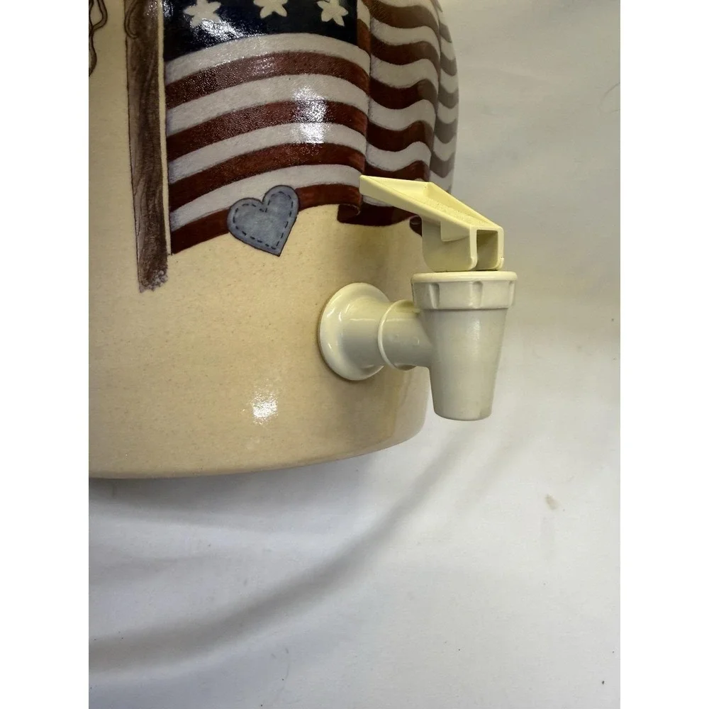 Vtg Home & Garden Party Heavy Stoneware Patriotic Flag Beverage Dispenser 2002